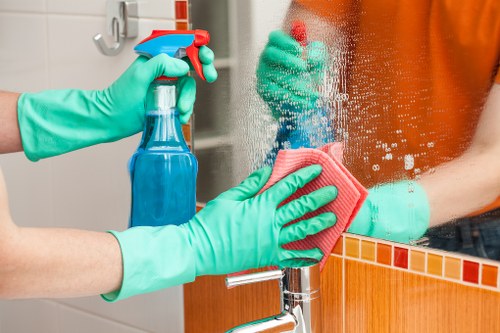 Domestic cleaner preparing a tidy living room in Belsizepark