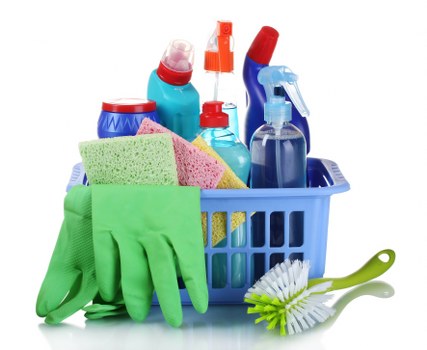 Cleaner treating carpet stains in a local flat